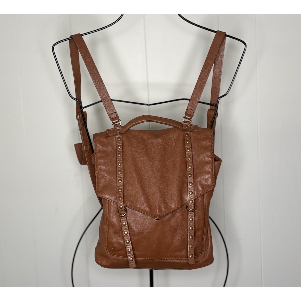 Lucky Brand Leather Brown Cognac Backpack Gold Studded Adjustable‎ Straps